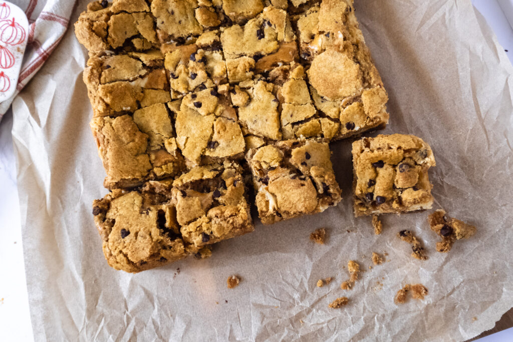 pumpkin chocolate chip cheesecake bars 