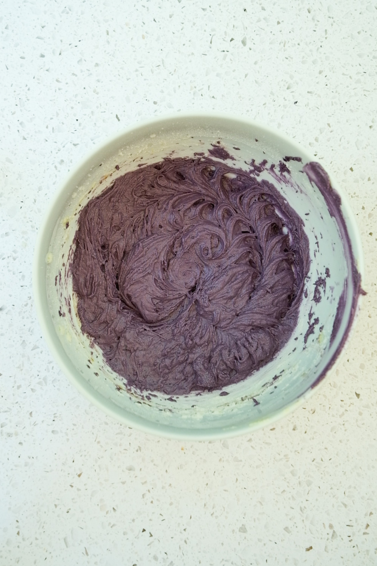 ube pound cake batter mixed