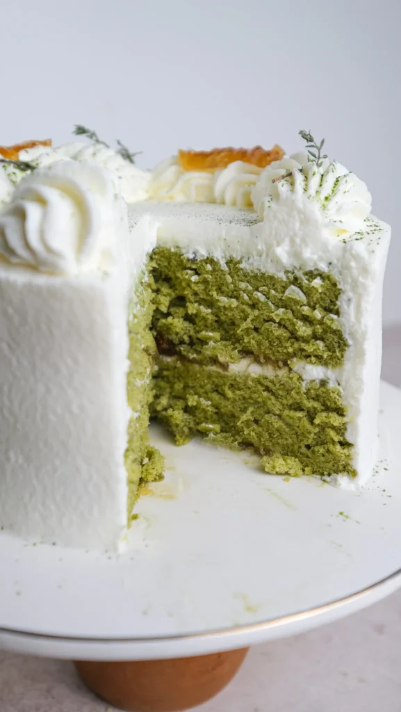 Matcha cake sliced 