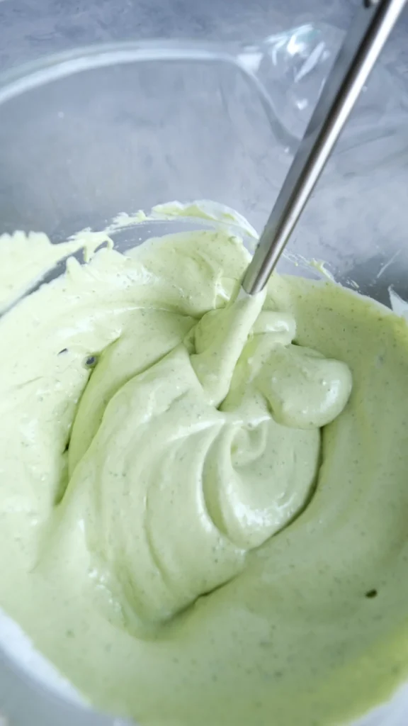 Matcha cake batter is finished with mixing 