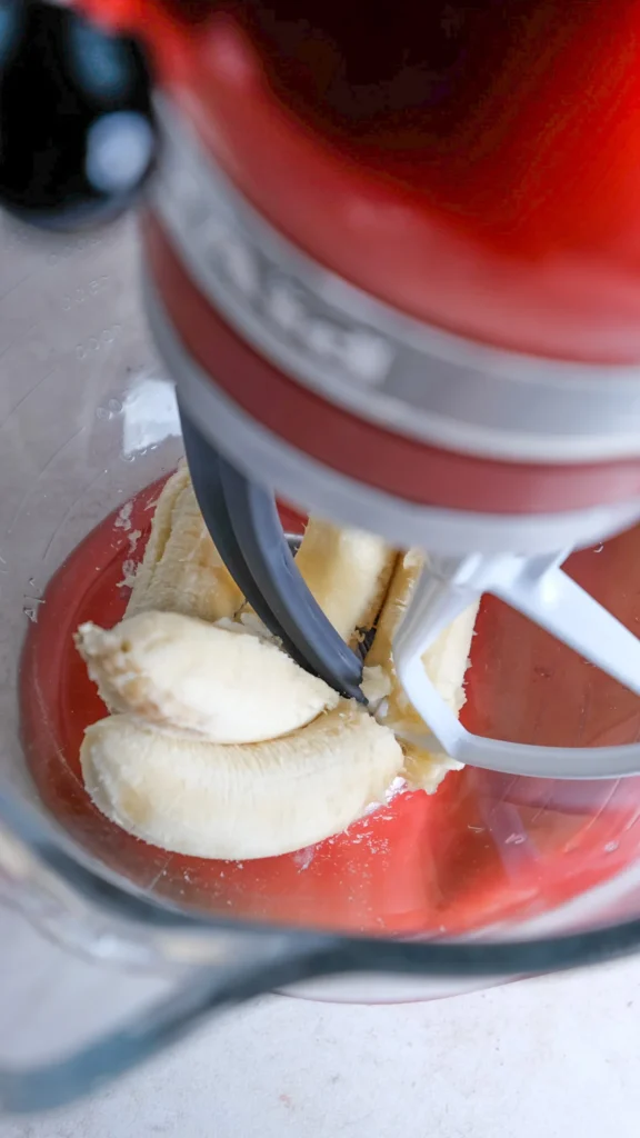 salted caramel banana cake mixing banana 