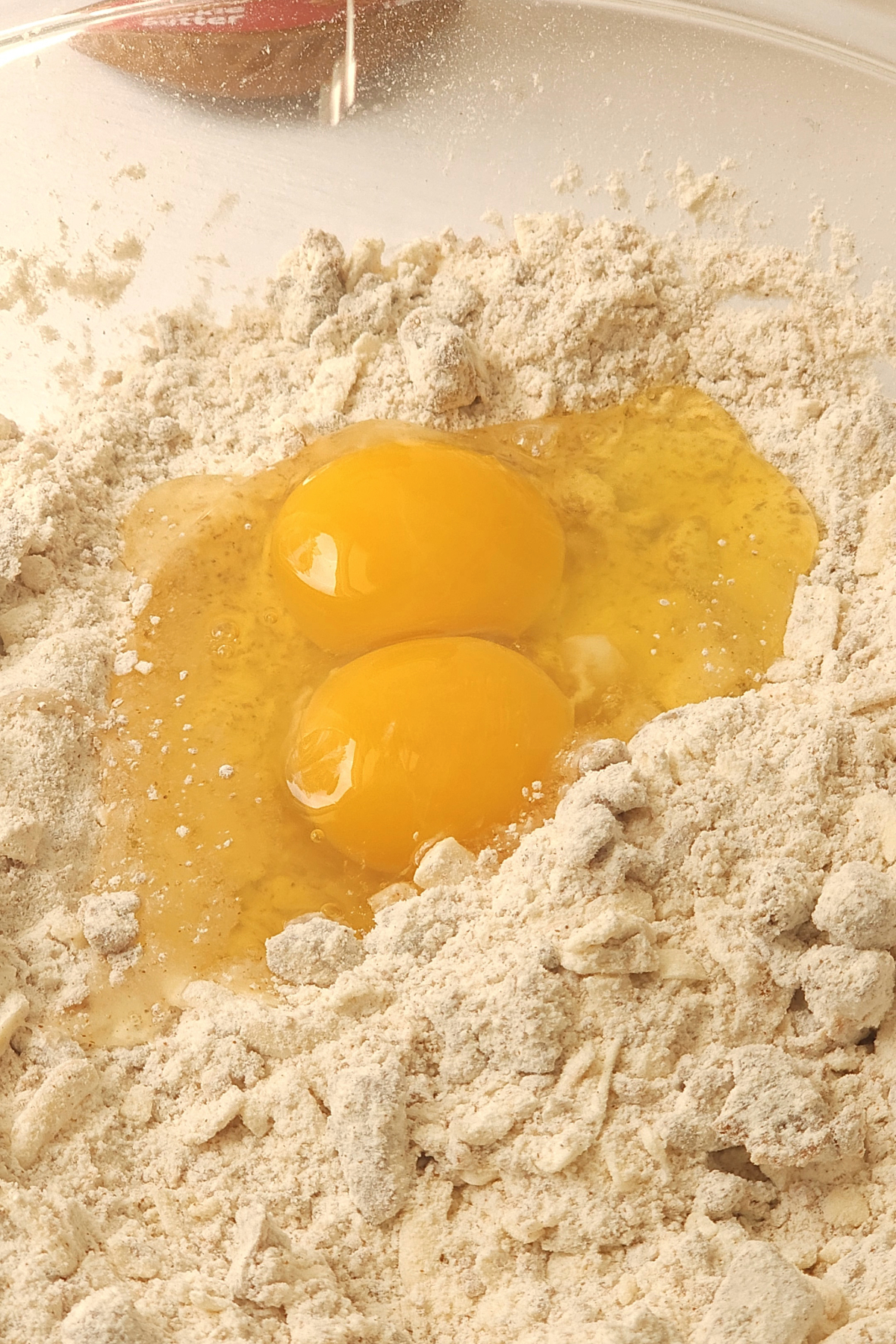 eggs are added to the dry mix