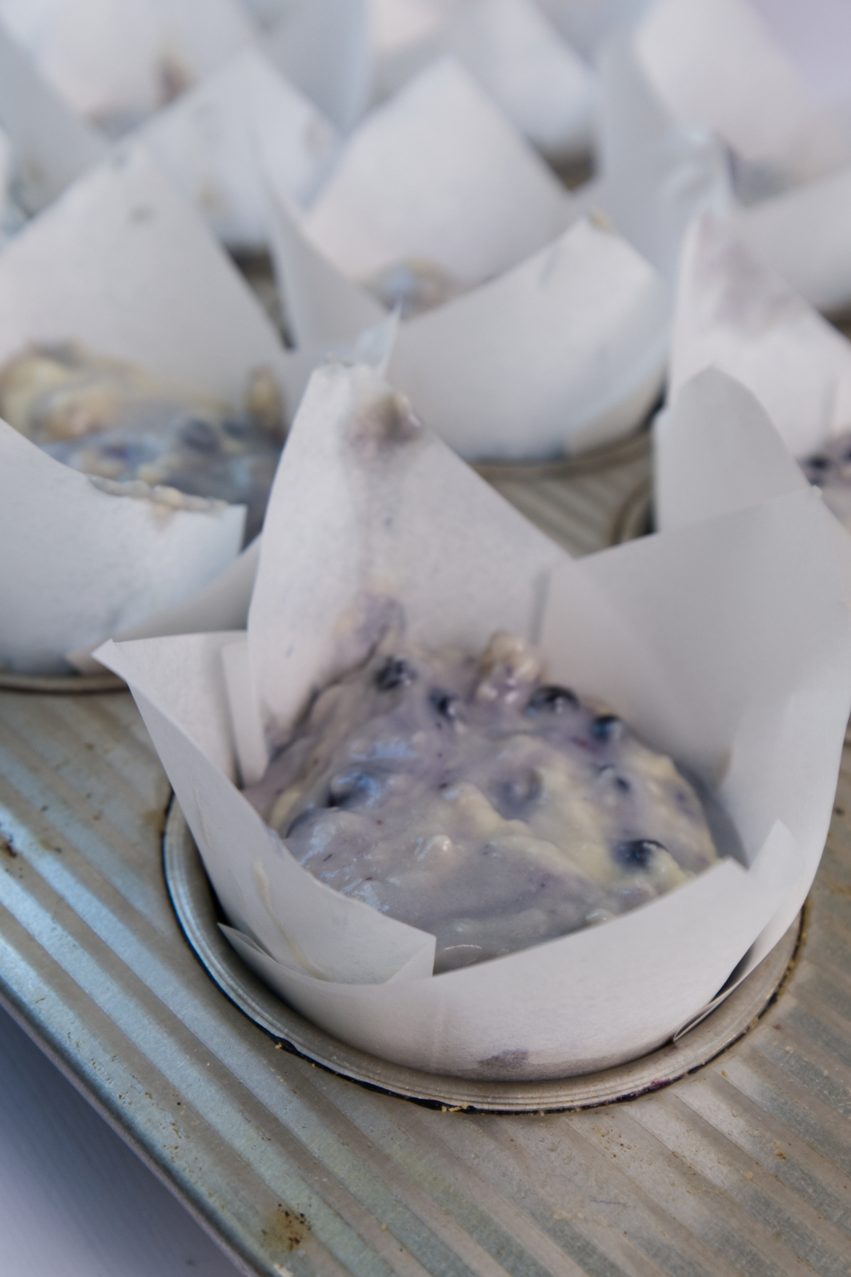 muffin batter scooped 