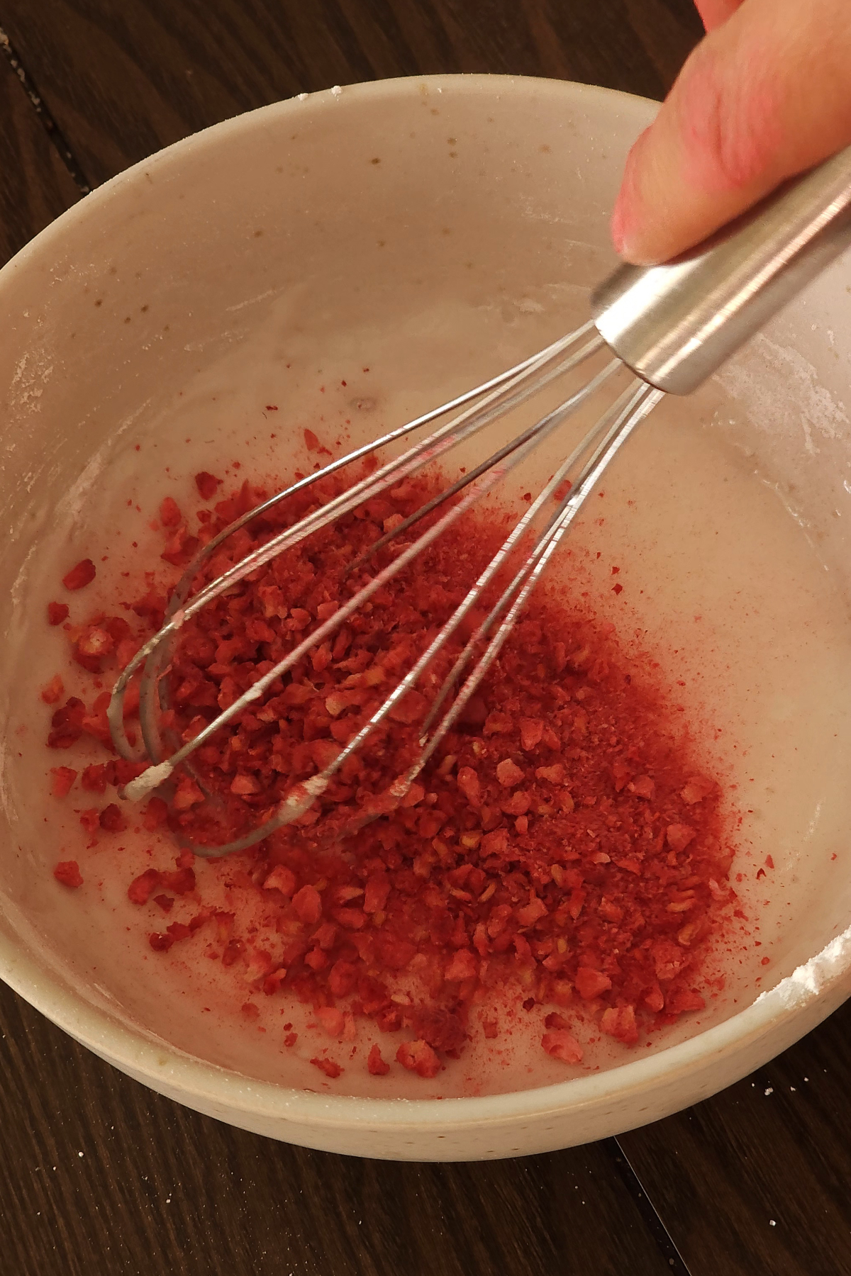 Add freeze dried raspberries that are crushed 