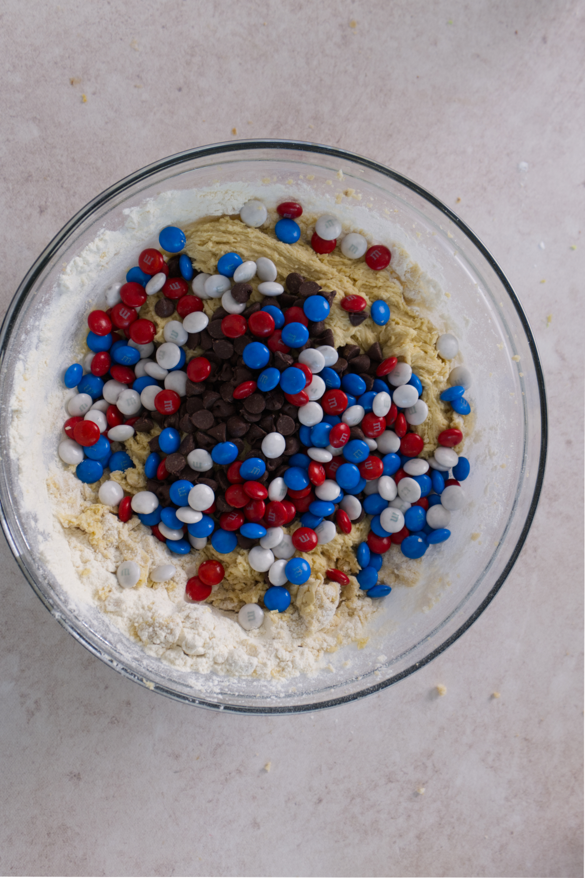 cookie dough and mms in bowl
