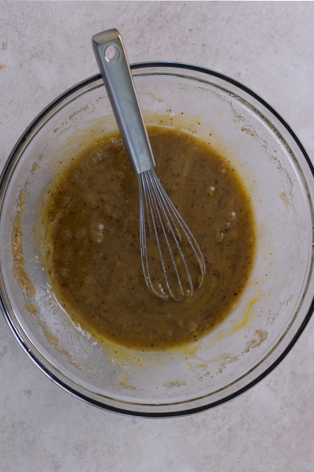 brown butter mixed with sugars and eggs