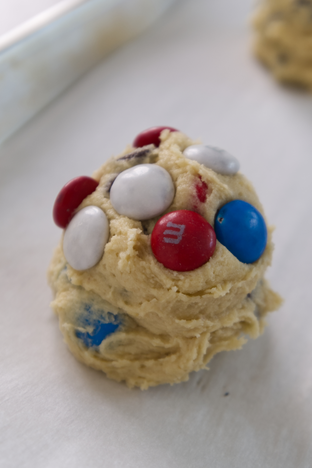 july 4th m&m cookies scooped