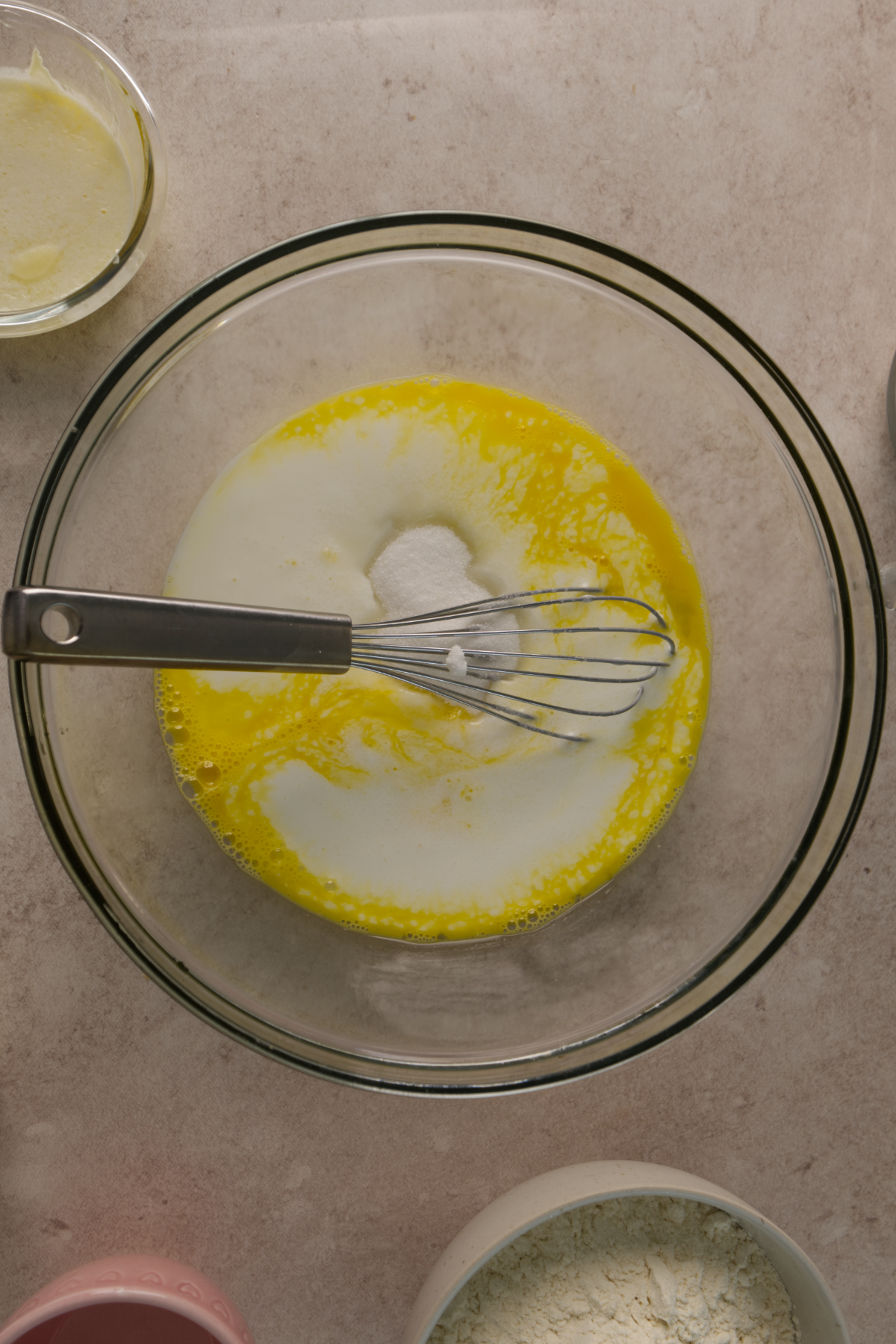 add buttermilk and vanilla to eggs