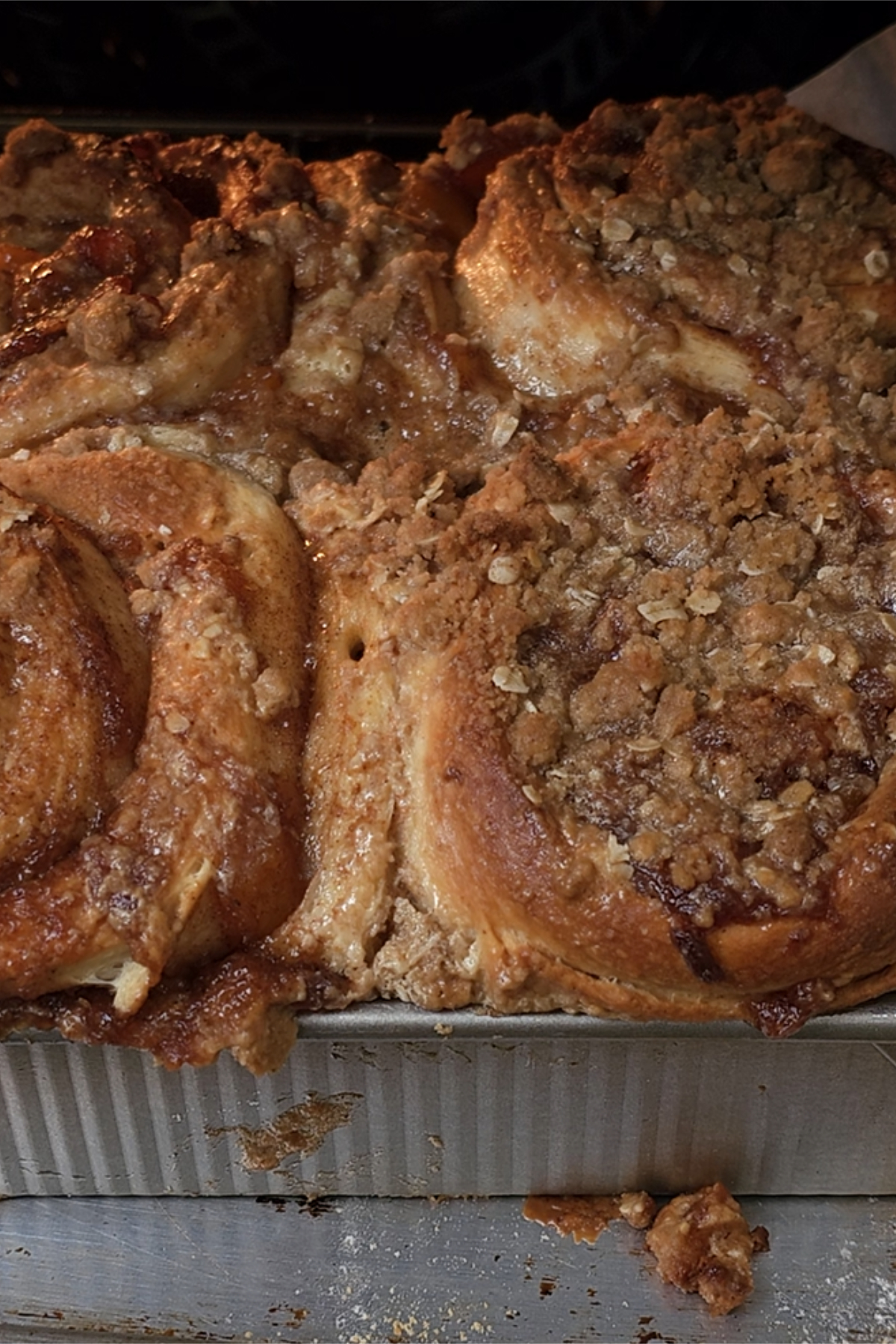 peach cobbler cinnamon rolls baked 
