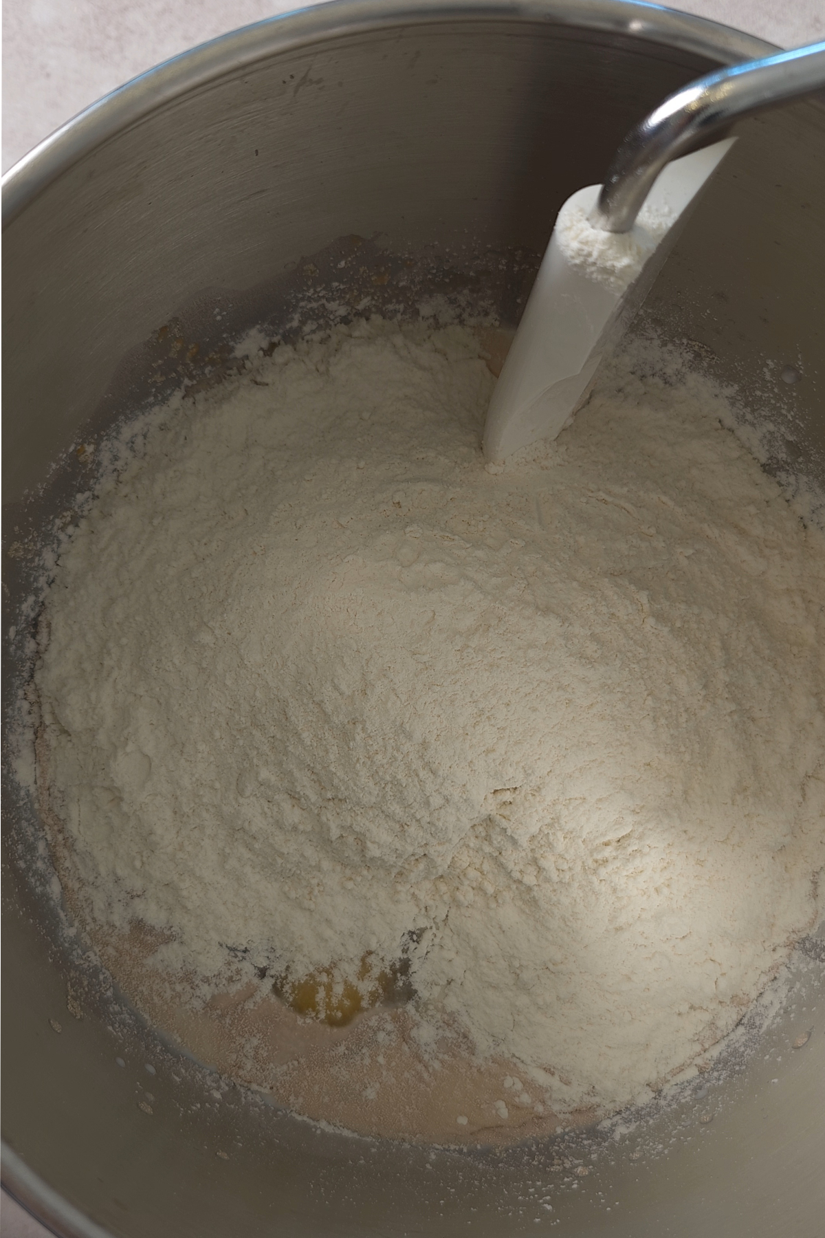 dry ingredients on top of wet ingredients