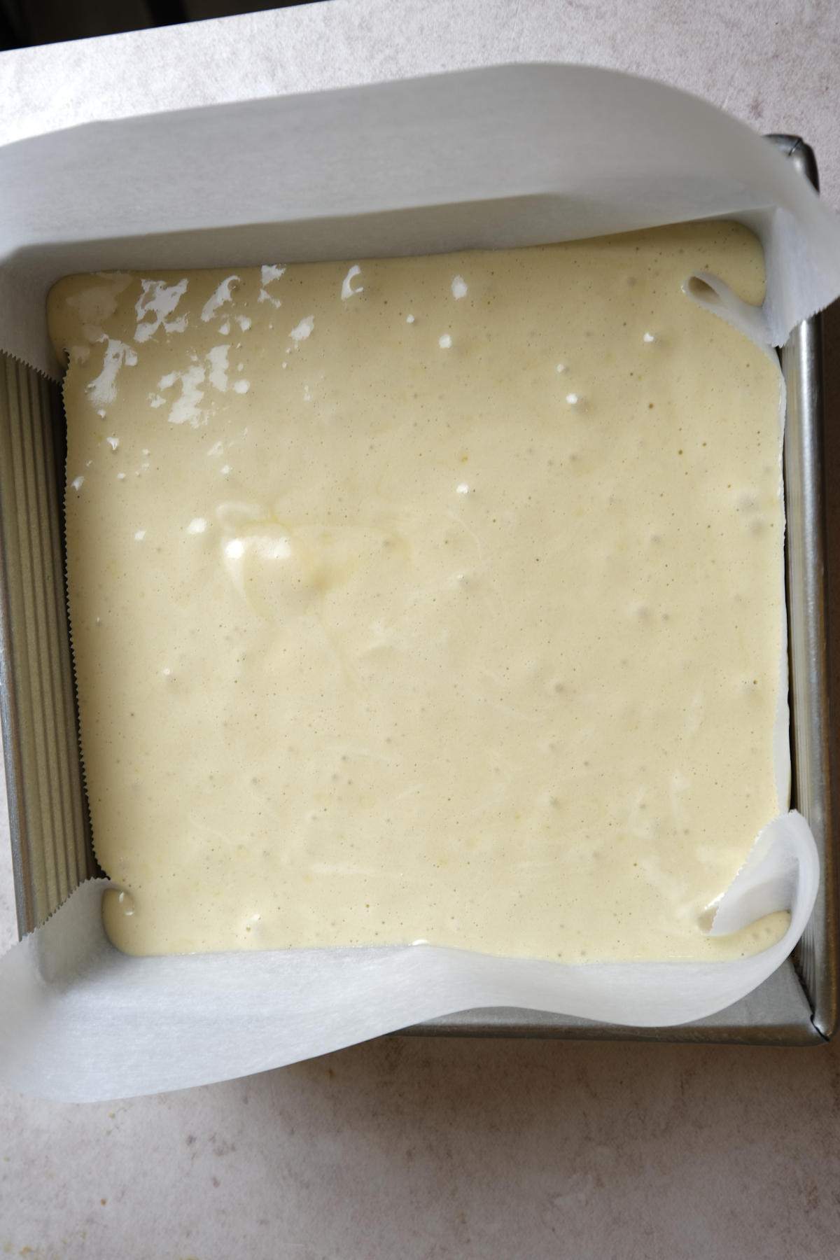 cake batter in pan