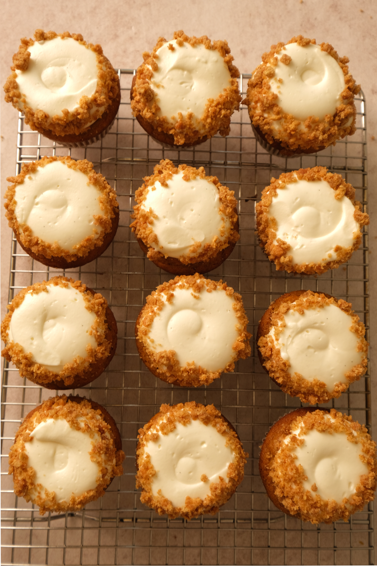 pumpkin cheesecake cupcakes lined up 