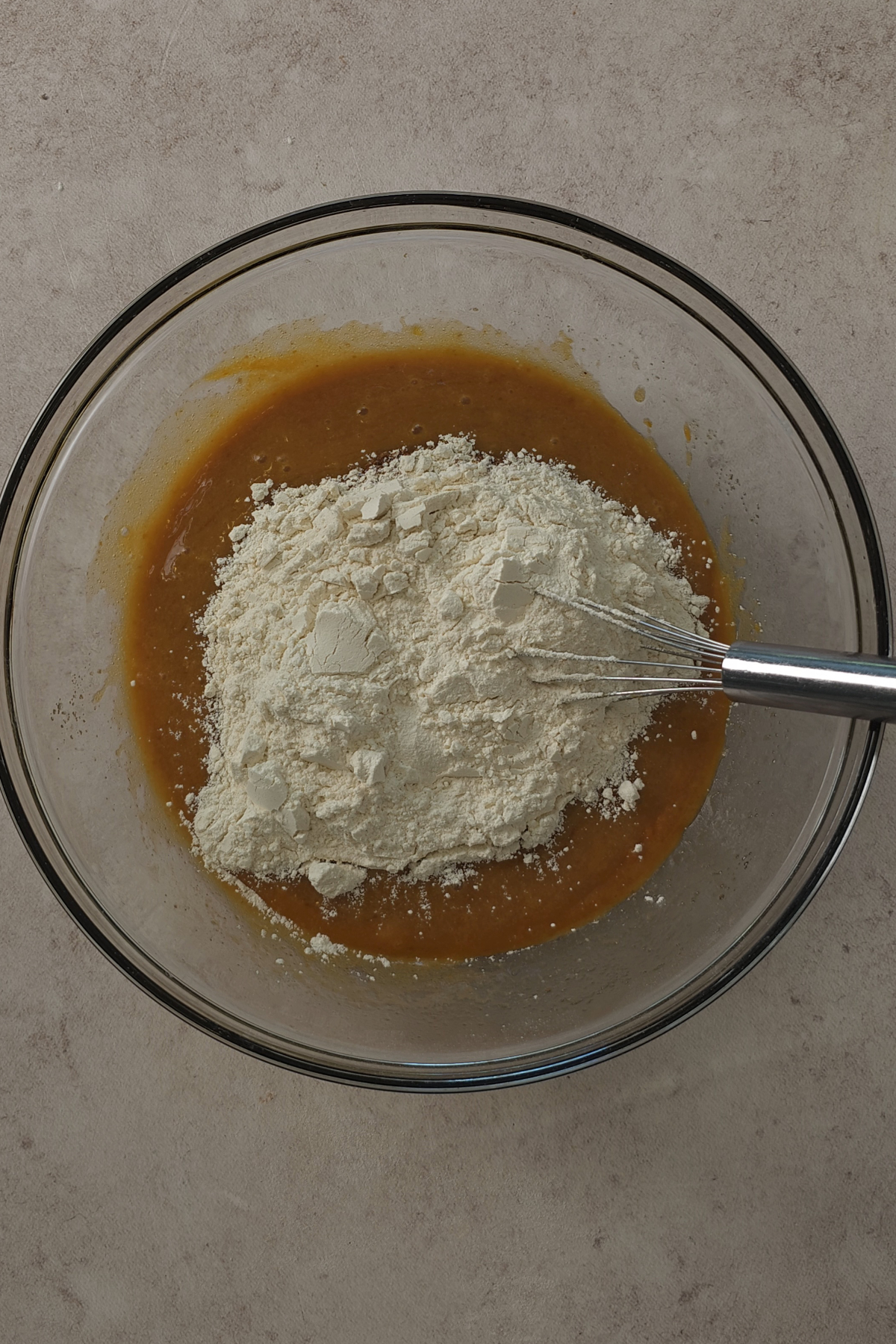 pumpkin wet ingredients with dry on top 