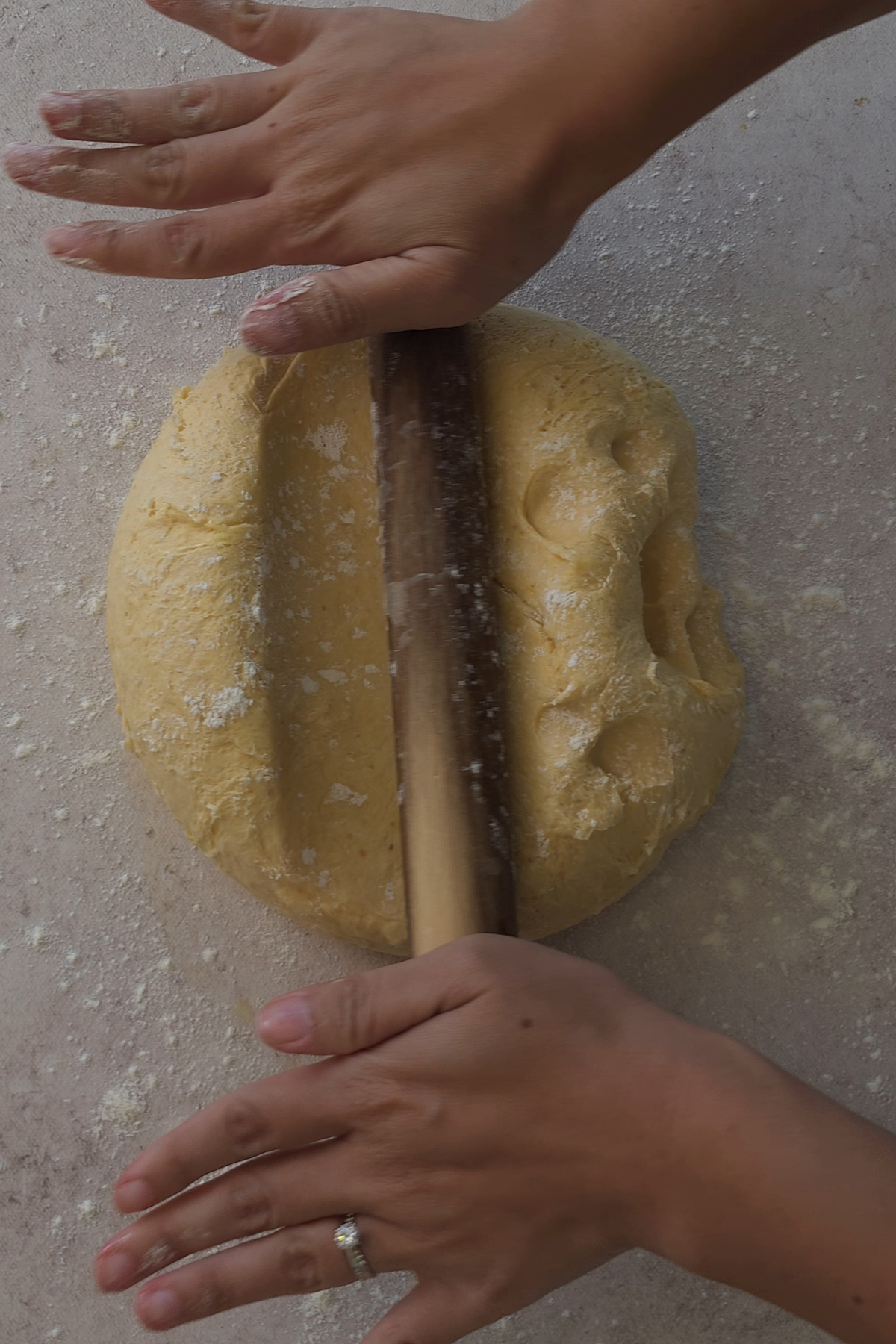 roll out pumpkin donut dough