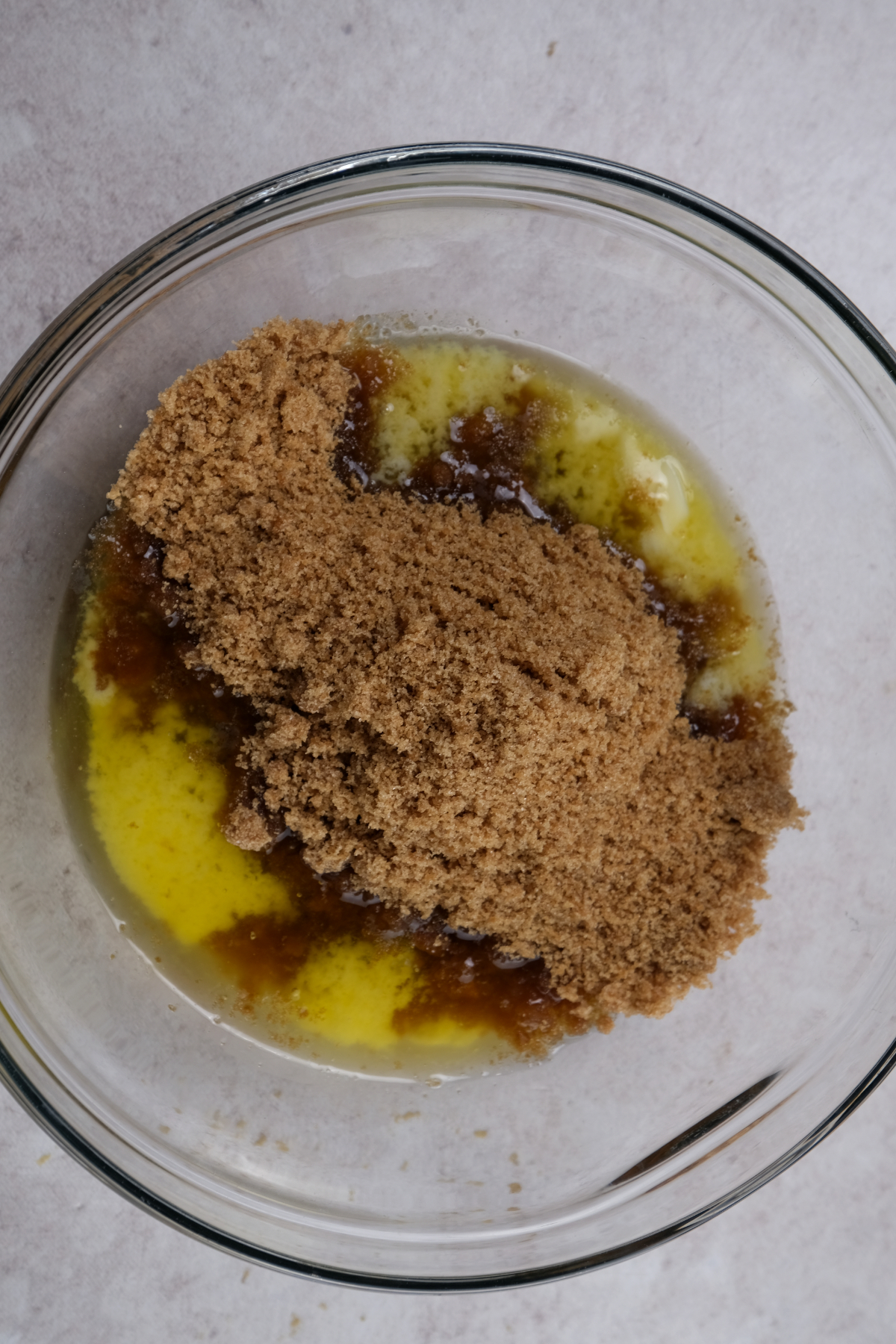 add both sugars into melted butter