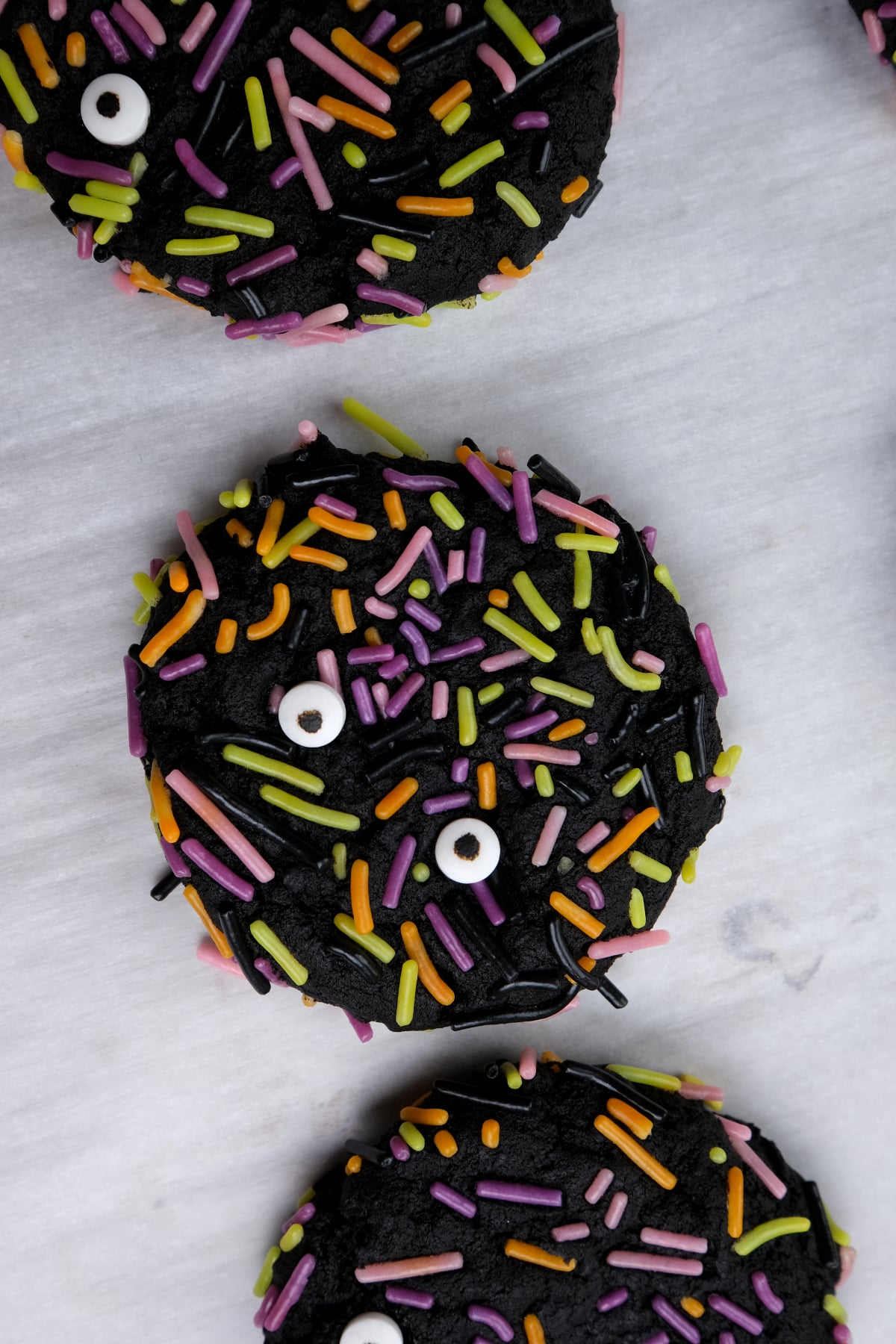 baked Halloween sprinkle cookies on tray