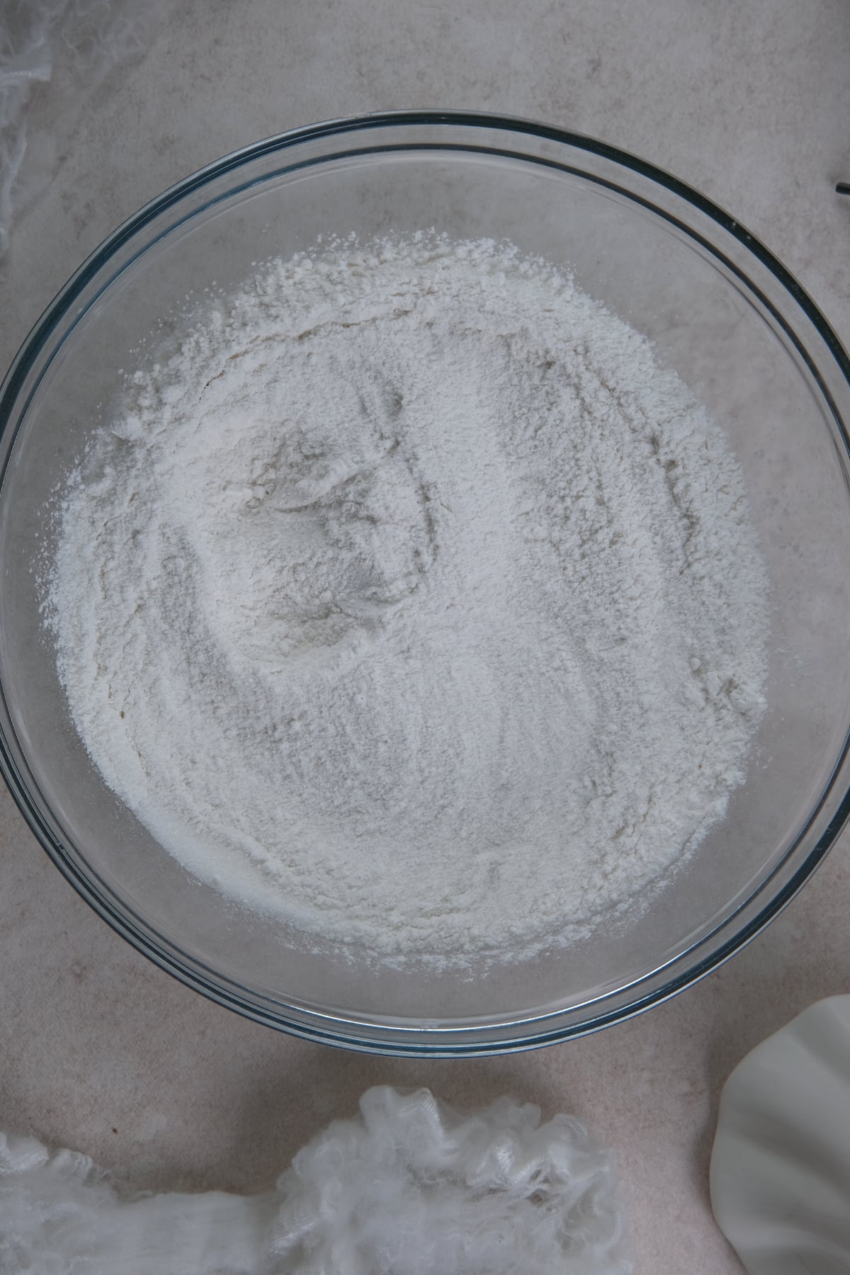 dry ingredients in glass clear bowl