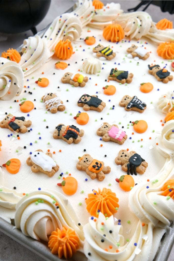 side of halloween vanilla sheet cake
